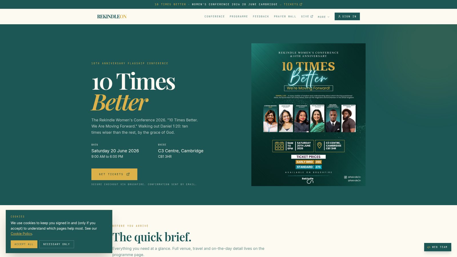 10 Times Better conference page on rekindleon.com with speakers, date, venue and ticket prices.