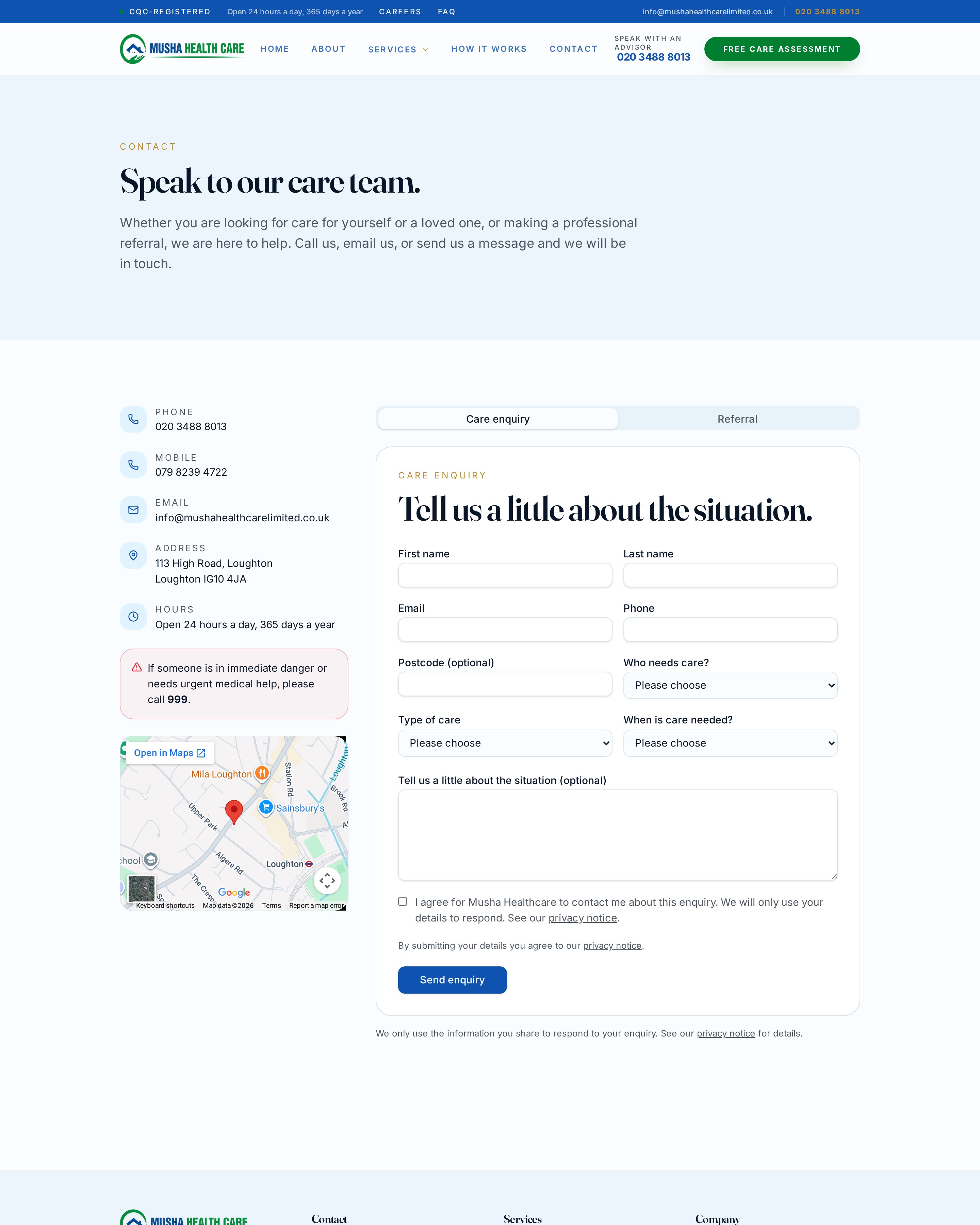 Musha Healthcare contact page