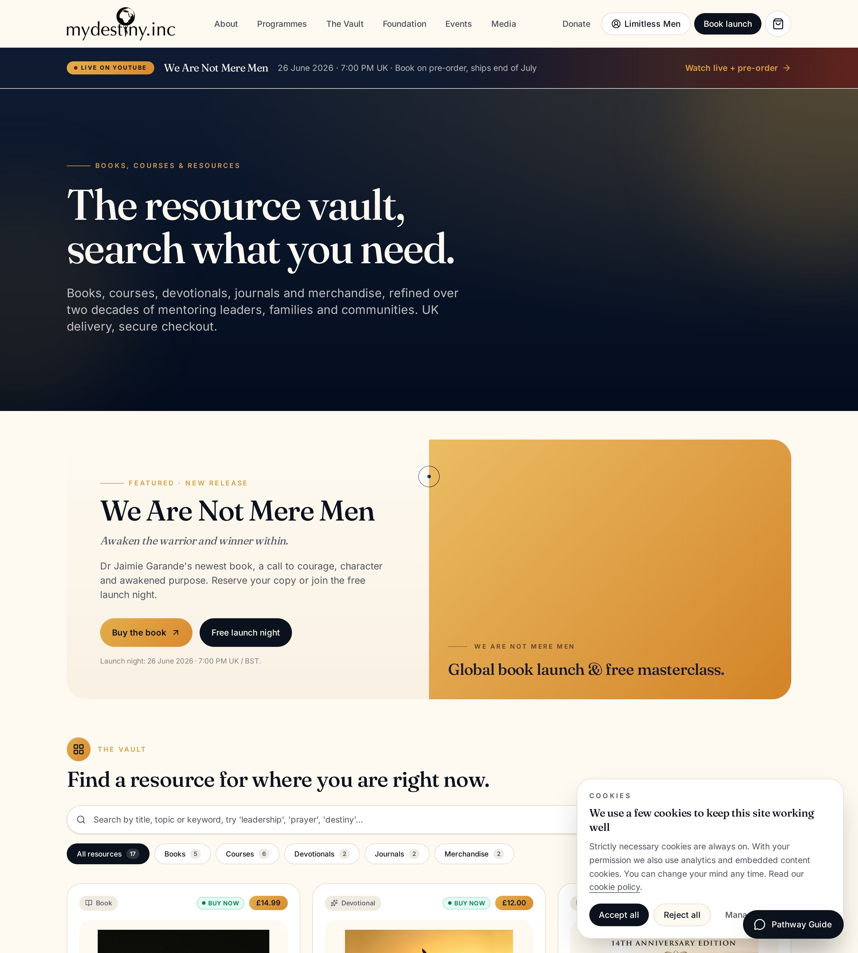 Live Resource Vault with books, courses, devotionals, journals and merchandise