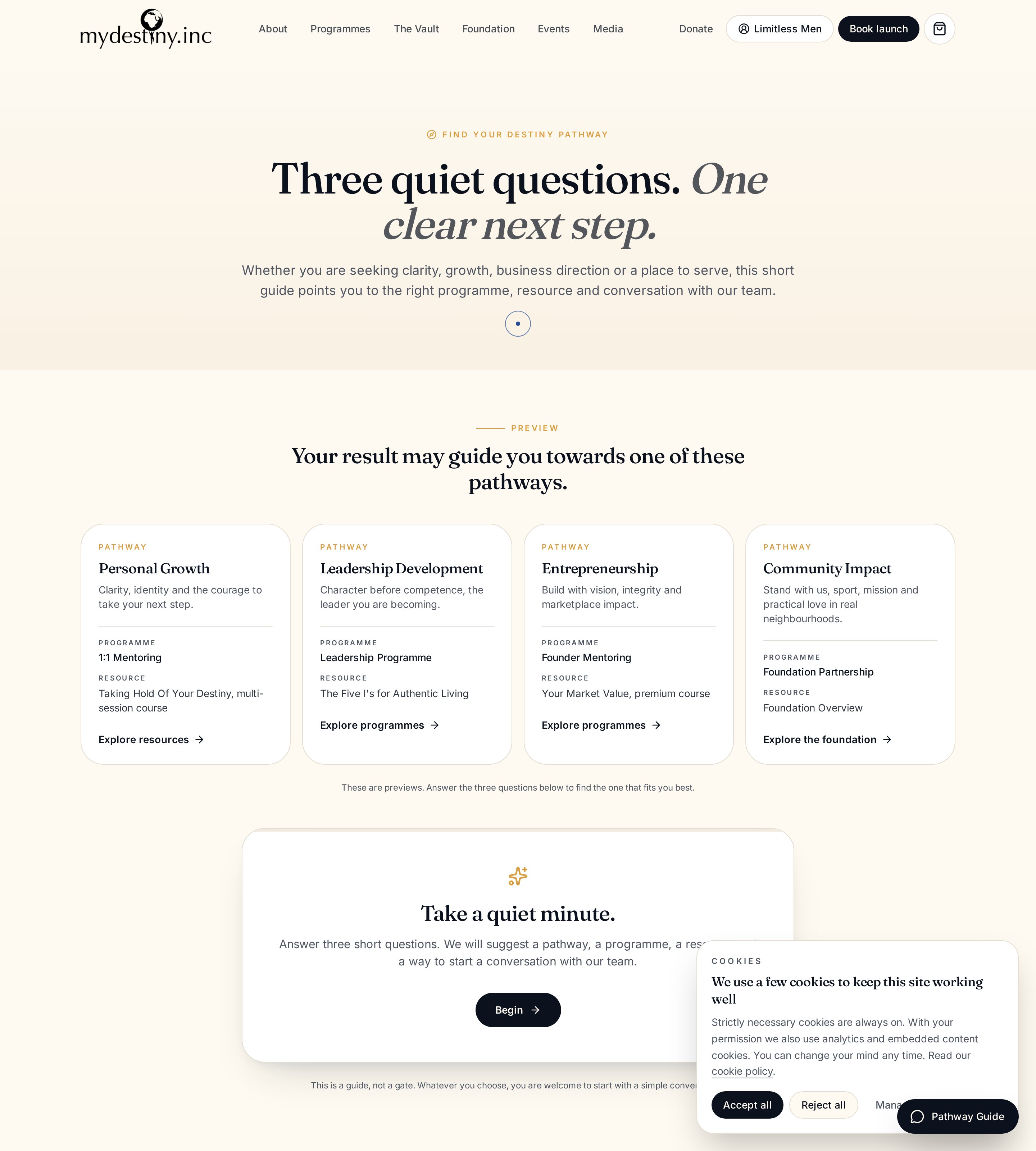 Live guided Pathway tool that helps visitors choose a next step