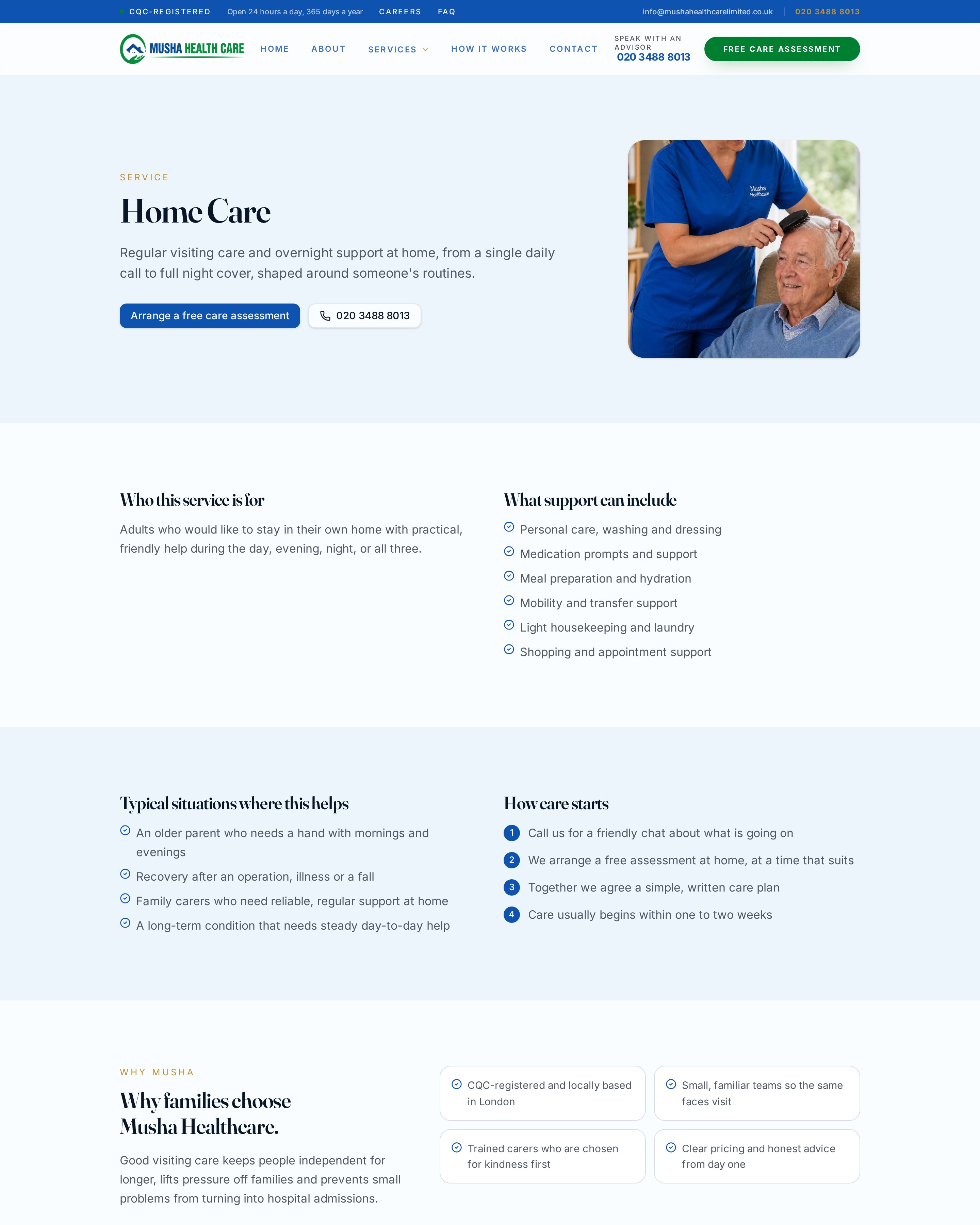 Home care service page